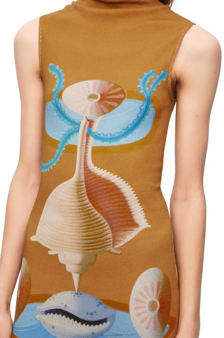 Loewe mujer vestido maruja mallo tubo de algodon LP641037 camello/multicolor