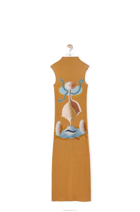 Loewe mujer vestido maruja mallo tubo de algodon LP641037 camello/multicolor