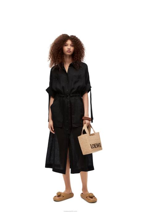 Loewe mujer vestido midi workwear de lino LP641059 negro