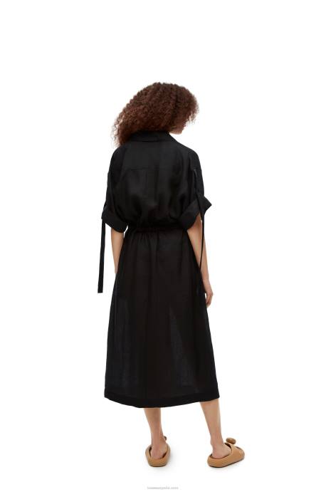 Loewe mujer vestido midi workwear de lino LP641059 negro