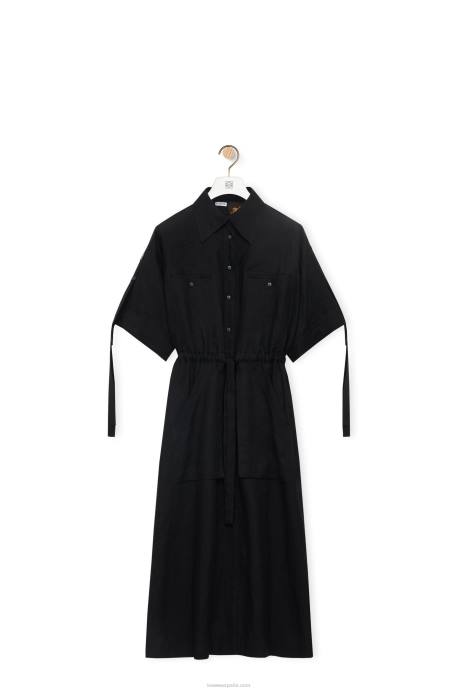 Loewe mujer vestido midi workwear de lino LP641059 negro