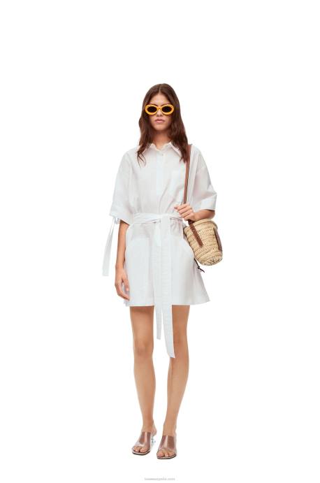 Loewe mujer vestido mini workwear de algodón LP641053 Blanco óptico