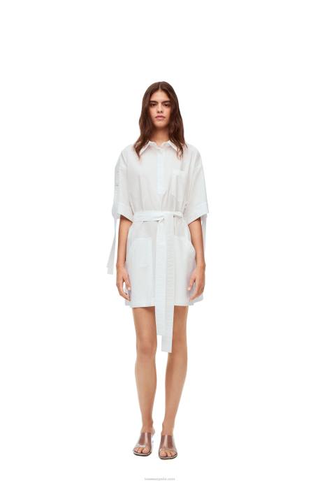 Loewe mujer vestido mini workwear de algodón LP641053 Blanco óptico