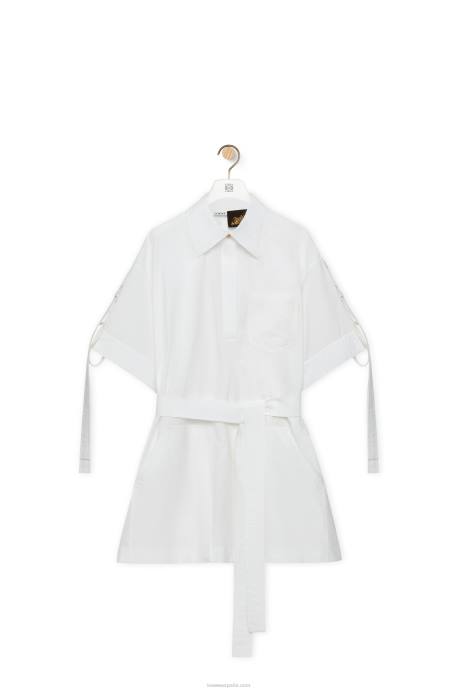 Loewe mujer vestido mini workwear de algodón LP641053 Blanco óptico