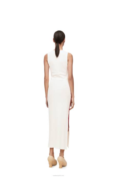 Loewe mujer vestido sin mangas anthurium en punto de canalé de algodón LP641072 blanco rojo