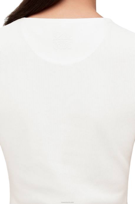 Loewe mujer vestido sin mangas anthurium en punto de canalé de algodón LP641072 blanco rojo