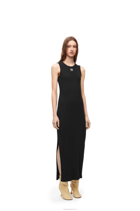 Loewe mujer vestido sin mangas de algodón con anagrama LP641091 negro