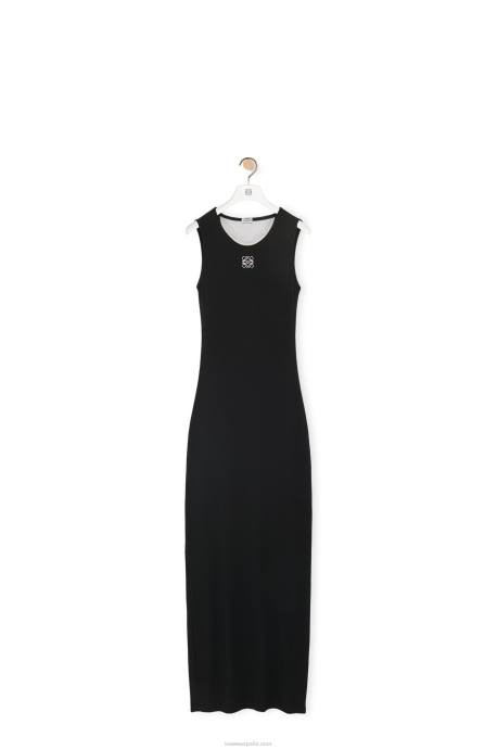 Loewe mujer vestido sin mangas de algodón con anagrama LP641091 negro