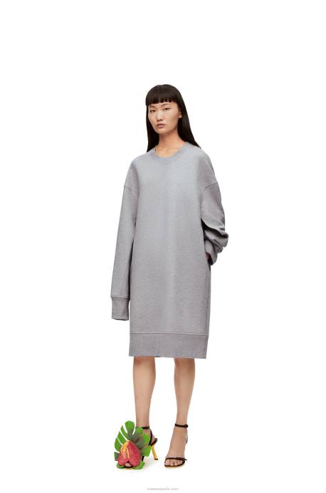 Loewe mujer vestido sudadera alargado en felpa de algodón LP641084 ceniza