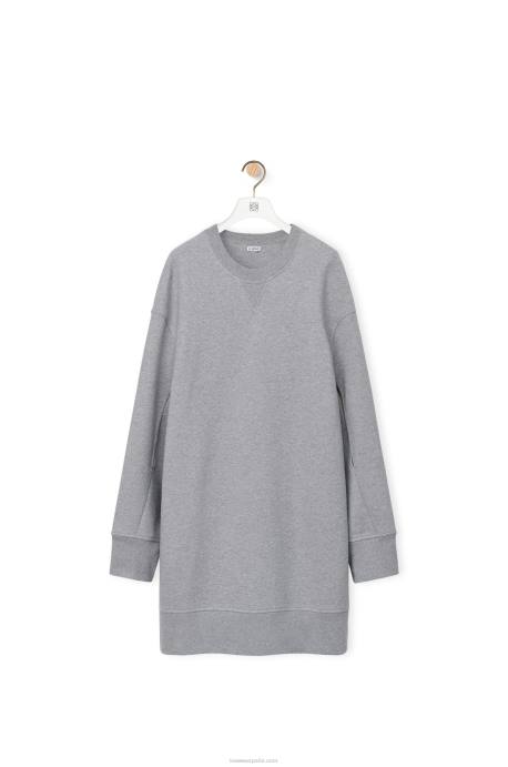 Loewe mujer vestido sudadera alargado en felpa de algodón LP641084 ceniza