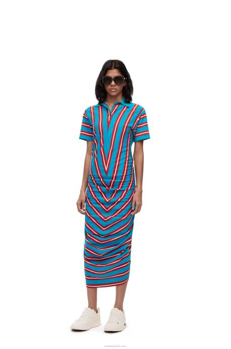 Loewe mujer vestido tipo polo a rayas en algodón LP641102 rojo azul