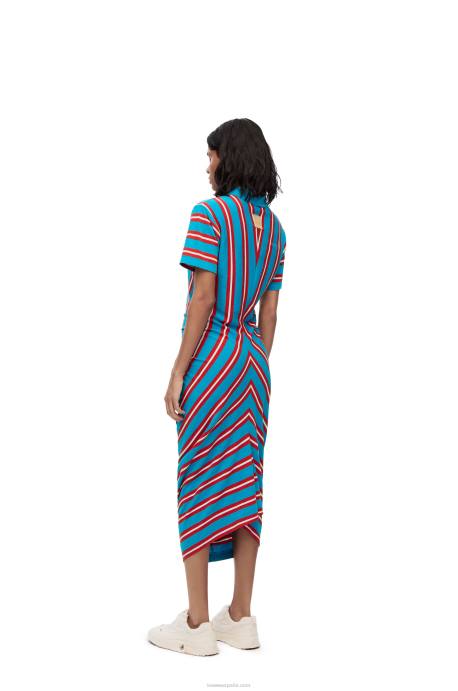 Loewe mujer vestido tipo polo a rayas en algodón LP641102 rojo azul