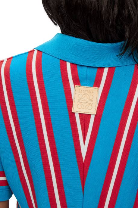 Loewe mujer vestido tipo polo a rayas en algodón LP641102 rojo azul
