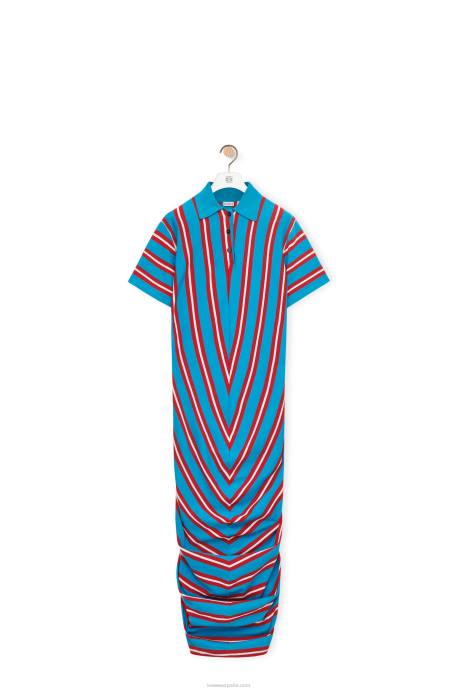 Loewe mujer vestido tipo polo a rayas en algodón LP641102 rojo azul