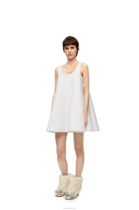 Loewe mujer vestido trapecio de algodón LP641034 blanco