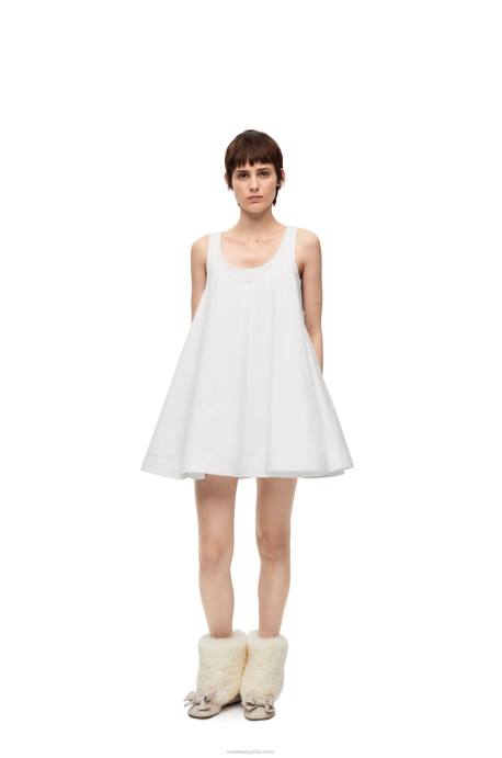 Loewe mujer vestido trapecio de algodón LP641034 blanco