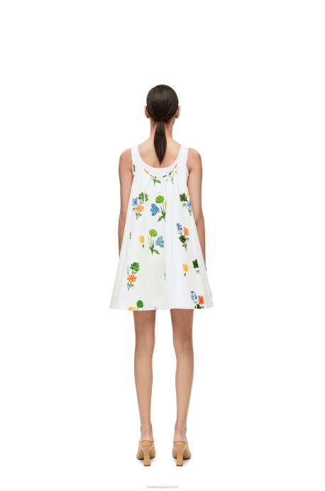 Loewe mujer vestido trapecio floral de popelina de algodón LP641080 blanco/multicolor