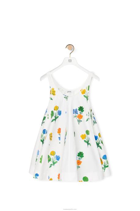 Loewe mujer vestido trapecio floral de popelina de algodón LP641080 blanco/multicolor