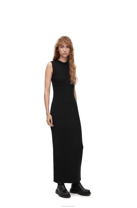 Loewe mujer vestido tubo de punto de lana LP64985 negro/azul marino