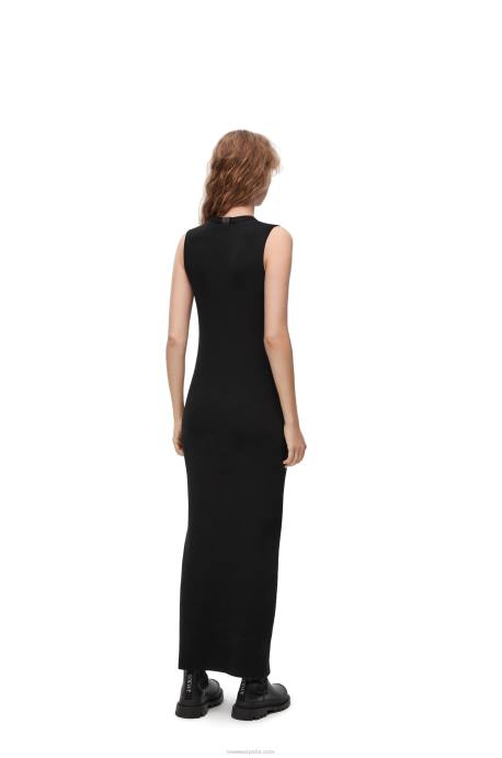 Loewe mujer vestido tubo de punto de lana LP64985 negro/azul marino