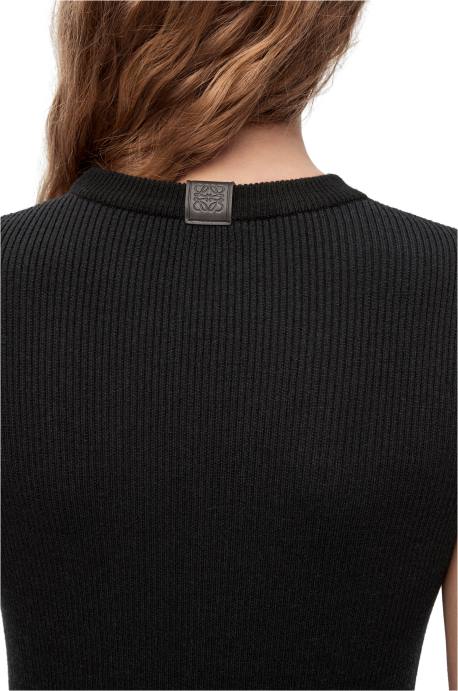 Loewe mujer vestido tubo de punto de lana LP64985 negro/azul marino