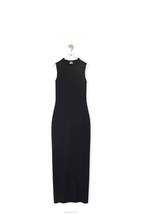Loewe mujer vestido tubo de punto de lana LP64985 negro/azul marino