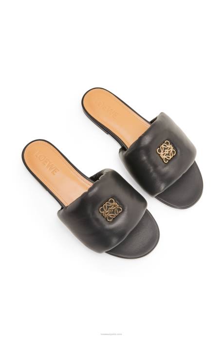 Loewe mujer Chanclas acolchadas con anagrama de piel de cordero LP64685 negro