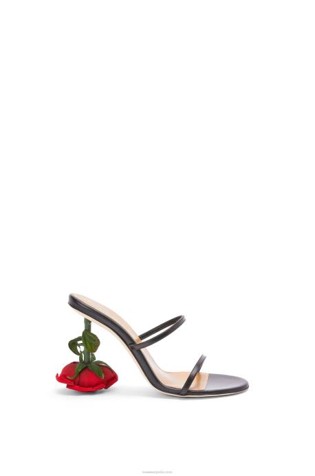 Loewe mujer Sandalia tacón rosa de cabritilla LP64713 negro