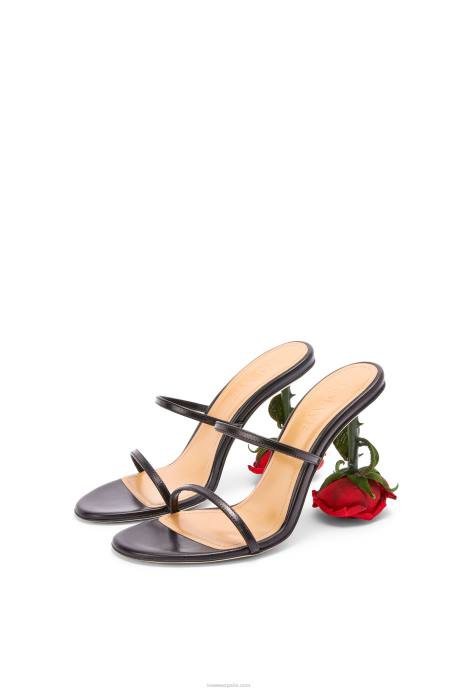 Loewe mujer Sandalia tacón rosa de cabritilla LP64713 negro