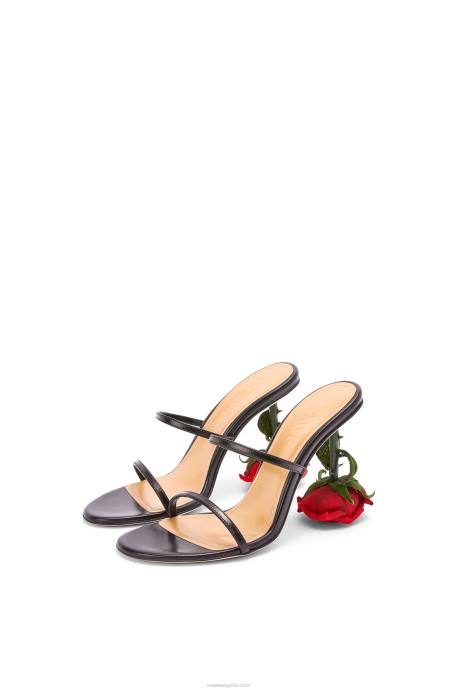Loewe mujer Sandalia tacón rosa en piel de cabra LP64714 negro