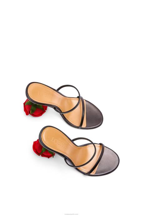 Loewe mujer Sandalia tacón rosa en piel de cabra LP64714 negro
