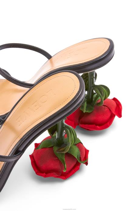 Loewe mujer Sandalia tacón rosa en piel de cabra LP64714 negro