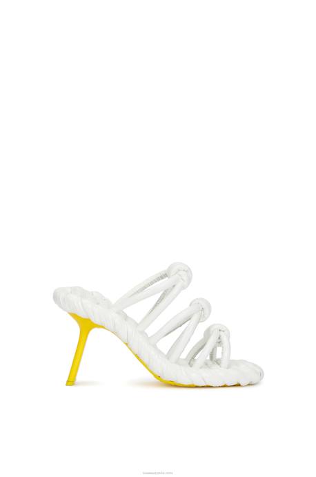 Loewe mujer sandalia con nudo de pétalos en piel de cordero LP64705 blanco amarillo