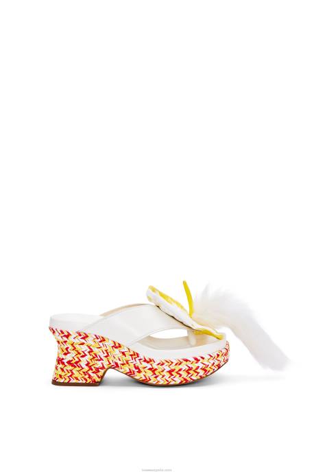 Loewe mujer sandalia con plataforma plana de pétalos en piel de cordero LP64687 blanco/multicolor