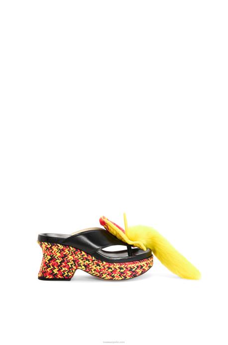 Loewe mujer sandalia con plataforma plana de pétalos en piel de cordero LP64688 negro/multicolor