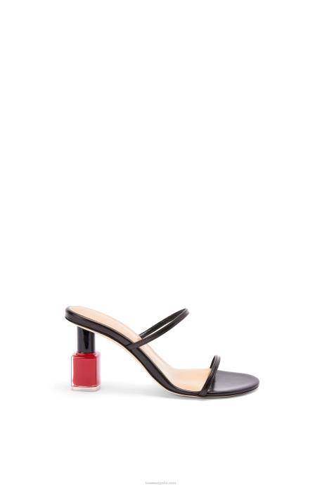 Loewe mujer sandalia de esmalte de uñas en piel de cabra LP64709 negro