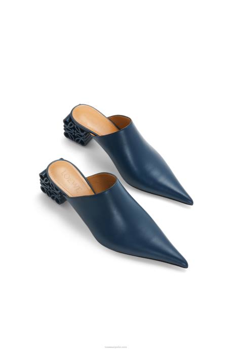 Loewe mujer Mule con tacón anagrama de piel de becerro LP64763 azul