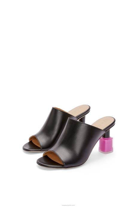 Loewe mujer mule de esmalte de uñas en piel de becerro LP64757 negro/rosa