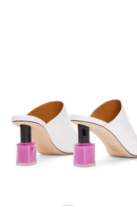 Loewe mujer mule de esmalte de uñas en piel de becerro LP64758 blanco/rosa