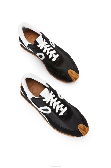 Loewe mujer runner flow de ante y nailon LP64642 blanco negro