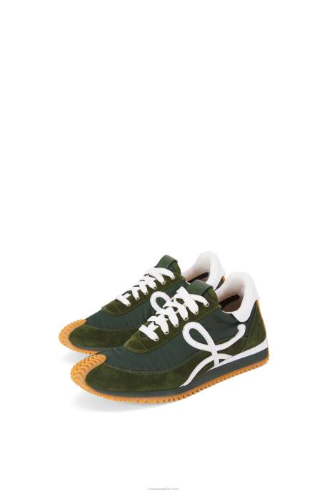Loewe mujer runner flow de ante y nailon LP64647 bosque verde