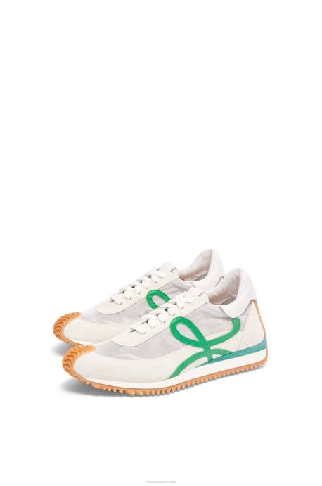 Loewe mujer runner flow de malla técnica y ante LP64649 plateado/blanco/verde