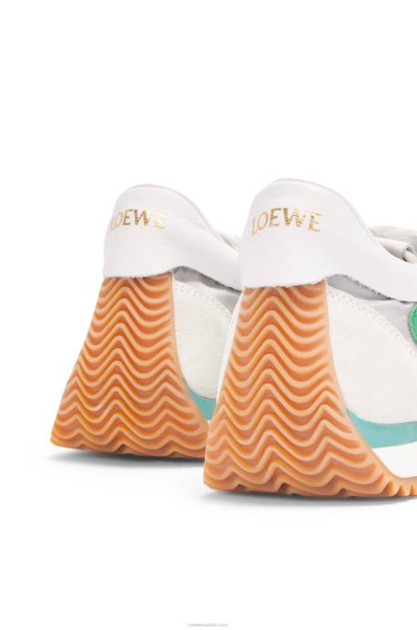 Loewe mujer runner flow de malla técnica y ante LP64649 plateado/blanco/verde