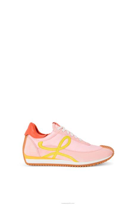 Loewe mujer runner flow de nailon y ante LP64654 rosa/amarillo