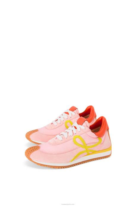 Loewe mujer runner flow de nailon y ante LP64654 rosa/amarillo