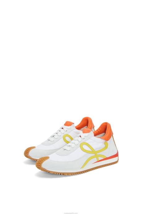 Loewe mujer runner flow de piel de becerro y nailon LP64639 blanco amarillo