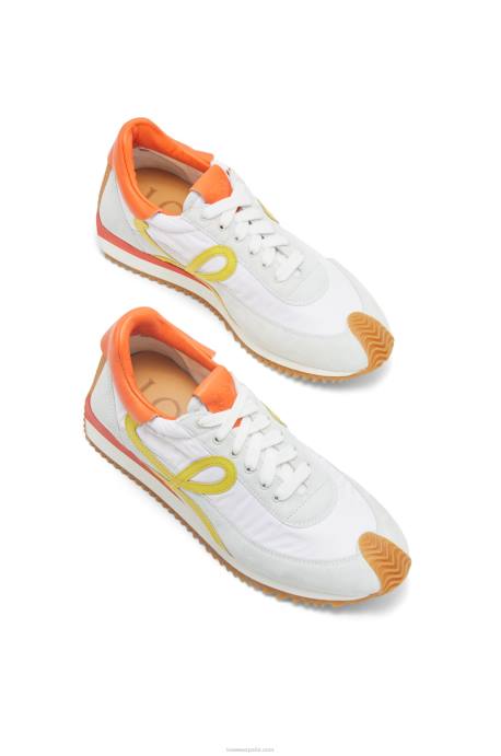Loewe mujer runner flow de piel de becerro y nailon LP64639 blanco amarillo