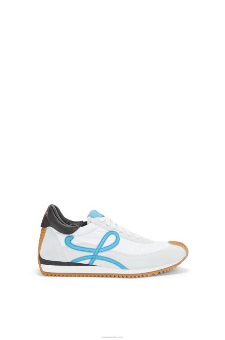 Loewe mujer runner flow de piel de becerro y nailon LP64640 blanco azul