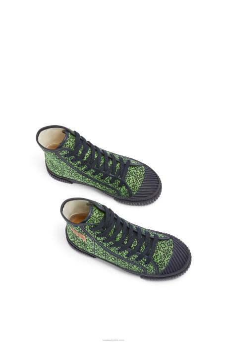 Loewe mujer tenis altos en jacquard anagrama LP64664 verde manzana/azul marino intenso