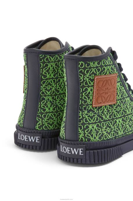 Loewe mujer tenis altos en jacquard anagrama LP64664 verde manzana/azul marino intenso